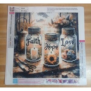 Finished‎ 5D Diamond Art Painting Wall Art - Faith,Hope,Love Jars 30x30cm